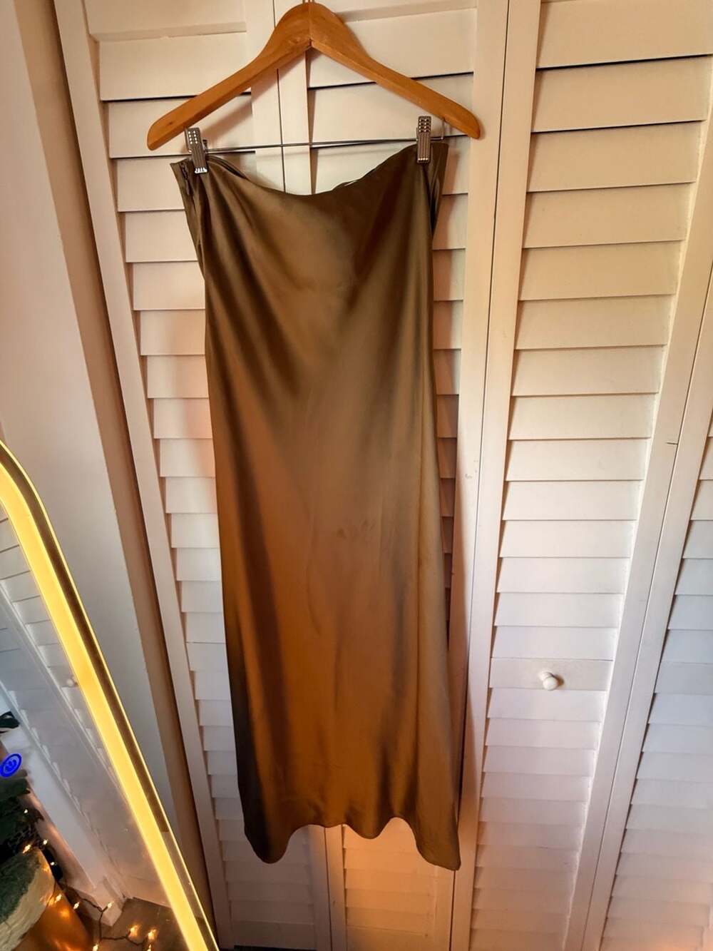 Camila Coelho Esila Satin Strapless Maxi Dress in Bronze